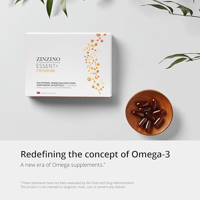 Essent+ Premium Advanced Polyphenol Omega Balance with Fish Oil Glycerin Cold-Pressed Extra Virgin Olive Oil Vitamin D - 60 Softgels