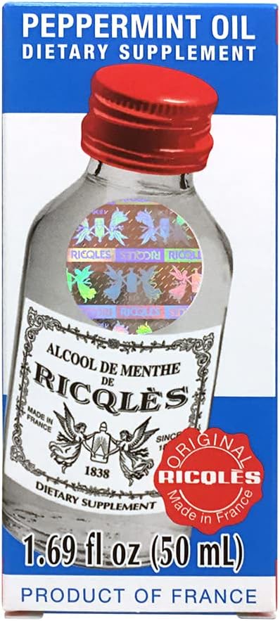 Ricqles Peppermint Oil Dietary Supplement (Supports Healthy Digestion Intestinal Comfort) (1.69 fl. oz per Bottle) (2 Bottles) (Product of France)