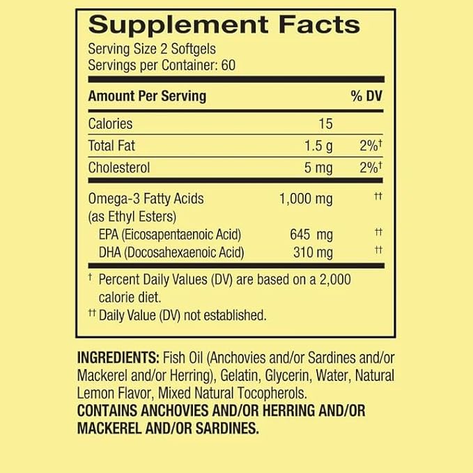 Spring Omega-3 Mini from Fish Oil 1000 mg 120 Count Dietary Supplement Omega 3 Mini Softgels Bundle with Vitamin Guide (2 Items)