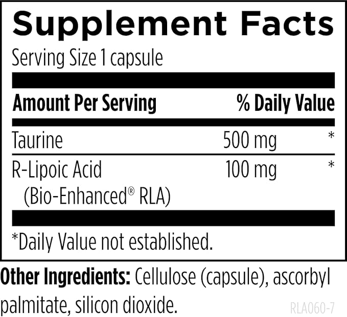 Designs for Health Stabilized R-Lipoic Acid Supreme - 100mg RLA Supplement with Taurine - Non-GMO Gluten Free (60 Capsules)