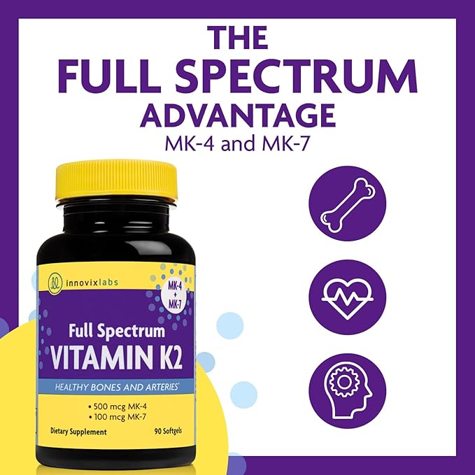 InnovixLabs Vitamin K2 &amp Triple Omega Bundle Full Spectrum Vitamin K2 (90 Softgels) Triple Strength Omega-3 Fish Oil (200 Softgels). Supports Healthy Bones Arteries and Joints. *