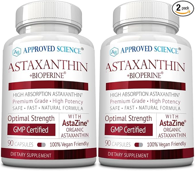 Approved Science® Astaxanthin 12 mg - Extra Strength Antioxidant - Supports Heart Eyes Skin - 180 Vegan Capsules - 6 Month Supply
