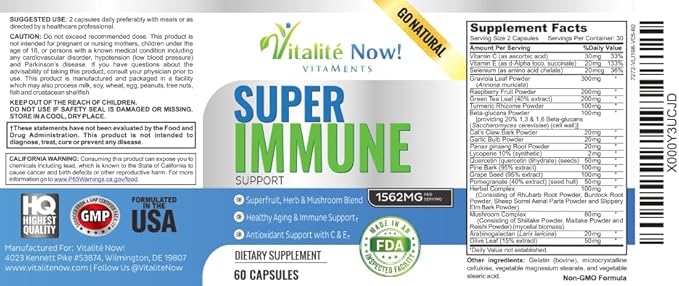 Super Wellness Immune Booster - Quercetin Immunity Support 25 Vitamins Herbs Superfoods Mushrooms - Vitamins C &amp E - Selenium - Turmeric - Immune Defense Supplement - 60 Capsules