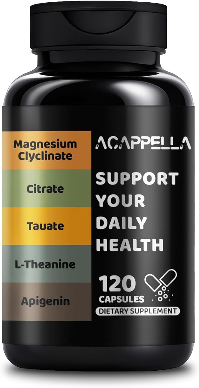 ACAPPELLA Magnesium Glycinate with Magnesium Citrate Capsules l theanine Supplement apigenin Capsules - apigenin Supplement l-theanine - 120 Count