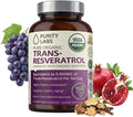 Purity Labs Trans-Resveratrol Supplement 5000 mg Equivalent per Serving with Quercetin USDA Organic High Potency Antioxidant Vegan Capsules 90 Count