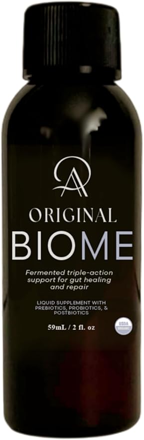 Original Biome 3-in-1 Liquid Blend of Probiotics Prebiotics &amp Postbiotics Fermented Live Biome with Botanical Herbs for Gut Support 2 Fl oz