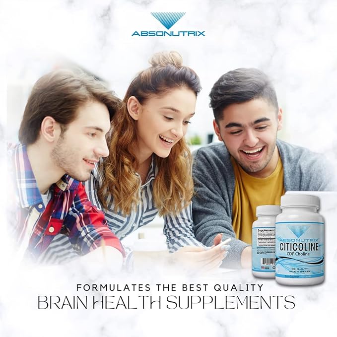 Absonutrix Citicoline CDP Choline 530mg Nootropic Supplement GMP Certified Third-Party Tested Easy to Swallow 120 Veg caps Improves Cognitive Skills Supports Memory Non-GMO Made in USA