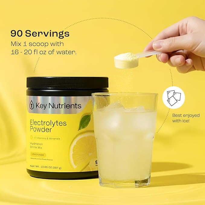 KEY NUTRIENTS Multivitamin Electrolytes Powder No Sugar - Refreshing Lemonade Electrolyte Powder - Sodium &amp Energy Supplement - Hydration Powder - No Calories - 90 Servings - Made in USA