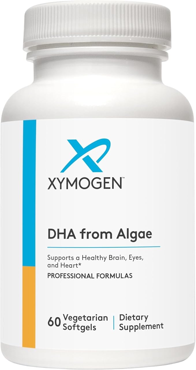 XYMOGEN DHA from Algae - Vegan Omega-3 DHA Supplement - Brain Eye &amp Immune Support - Plant-Based Omega Nutrition - Non-Fish Source - 60 Softgels
