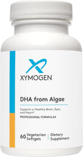 XYMOGEN DHA from Algae - Vegan Omega-3 DHA Supplement - Brain Eye &amp Immune Support - Plant-Based Omega Nutrition - Non-Fish Source - 60 Softgels