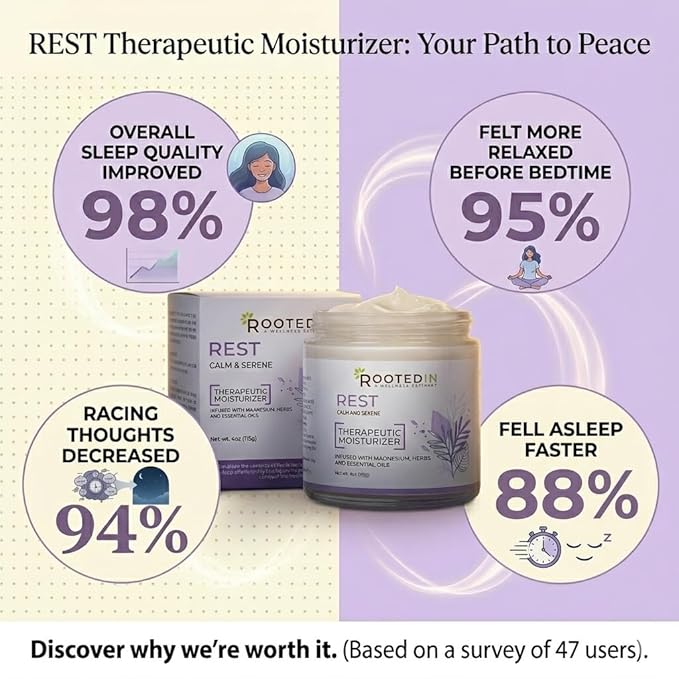 Rooted in Rest Magnesium Lotion for Sleep – Science Backed Sleep Aid – 2X More Magnesium Chloride – Fast Effective Relaxation with Lavender Passion Flower &amp Chamomile - Made in USA – 4 oz