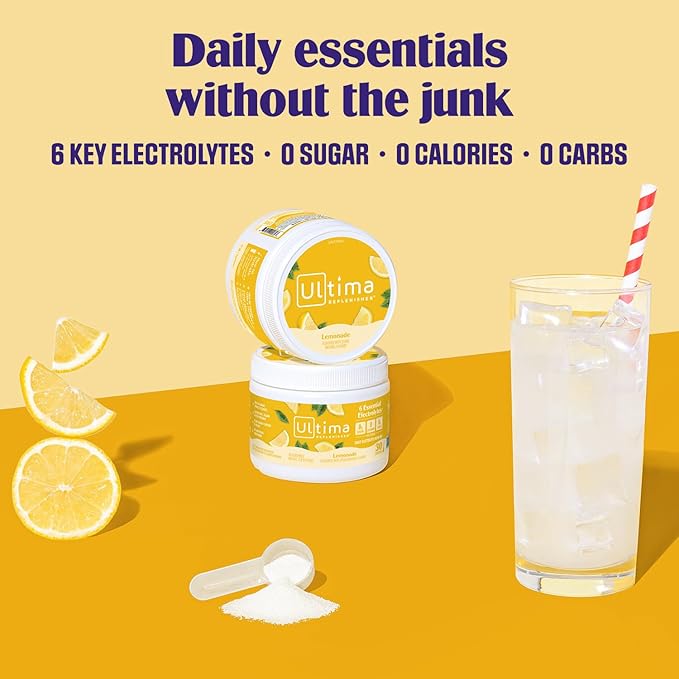 Ultima Replenisher Daily Electrolyte Powder Drink Mix – Sugar Free – Lemonade 30 Servings – Hydration Powder with 6 Key Electrolytes and Trace Minerals – Keto Friendly Vegan Non-GMO