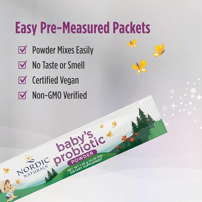 Nordic Naturals Children's Vegan Probiotic Powder Bundle - Baby’s Nordic Flora Probiotic Powder Unflavored - 30 Packets - 4 Billion CFU