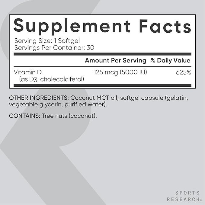 Sports Research Body Wellness Pack - Triple Strength Omega-3 Fish Oil 1250mg from Wild Alaska Pollock Vitamin D3 5000 IU with Coconut MCT Oil (125mcg) and Vegan Biotin 5000mcg Vitamin B7