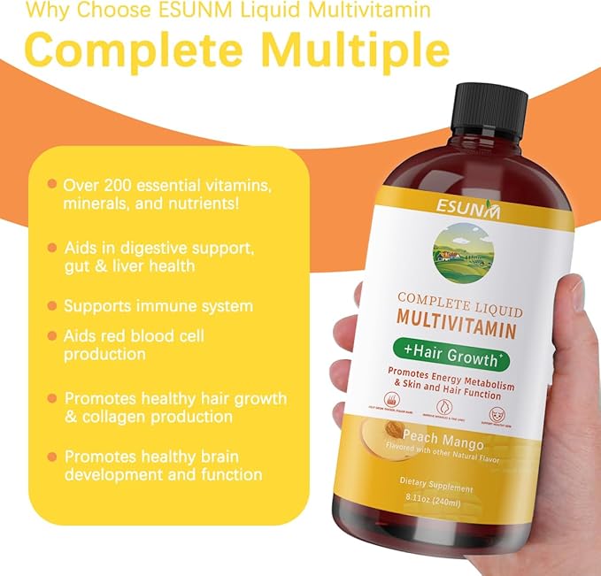 ESUNM Complete Liquid Multivitamin + Hair Growth Promotes Energy Metabolism&amp Skin and Hair Function| Vitamin C D | B Vitamins | Help to Thicker Hair Wrinkles Fine Lines Skin Care