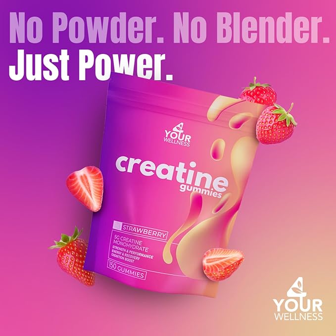 Creatine Monohydrate 5000mg Gummies - Vegan Strawberry Chewable Supplement for Women and Men Strength Endurance and Focus Support Travel-Friendly - 30 Day Supply 150 Count