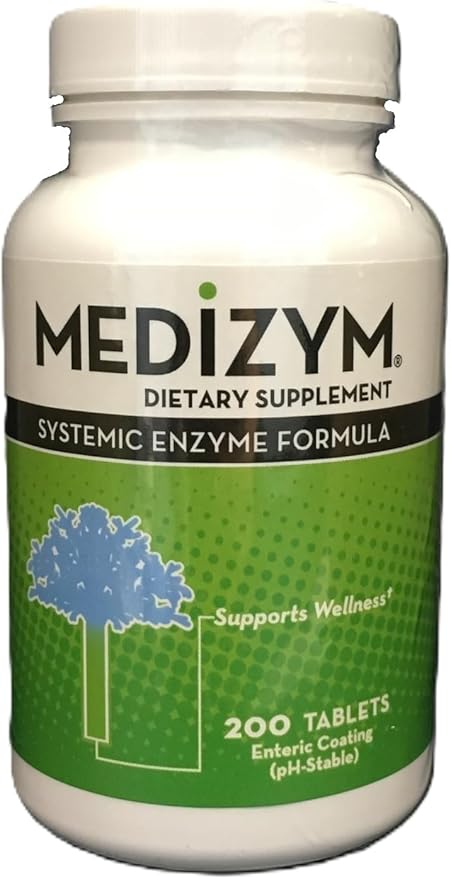 Medizym Naturally Vitamins Systemic Enzyme Support for Healthy Inflammation Response Immune System &amp Joints with Pancreatin Papain Bromelain Trypsin Rutin - Gluten Dairy Free 200 Tablets
