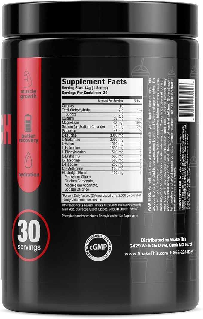 Amino Powder - Pre and Post Workout with Electrolytes - BCAA 2:1:1 Ratio Amino Acids Superior Taste Tested and Certified Fruit Punch Slushie 30 Servings