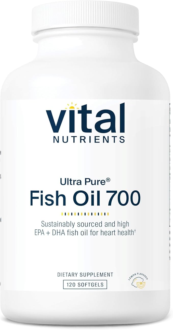 Vital Nutrients Ultra Pure Fish Oil 700 - Supports Heart Brain and Joint Health* - Sustainably Sourced High EPA &amp DHA Omega-3 Fatty Acid - Lemon Flavor - Gluten Dairy &amp Soy Free - 120 Softg
