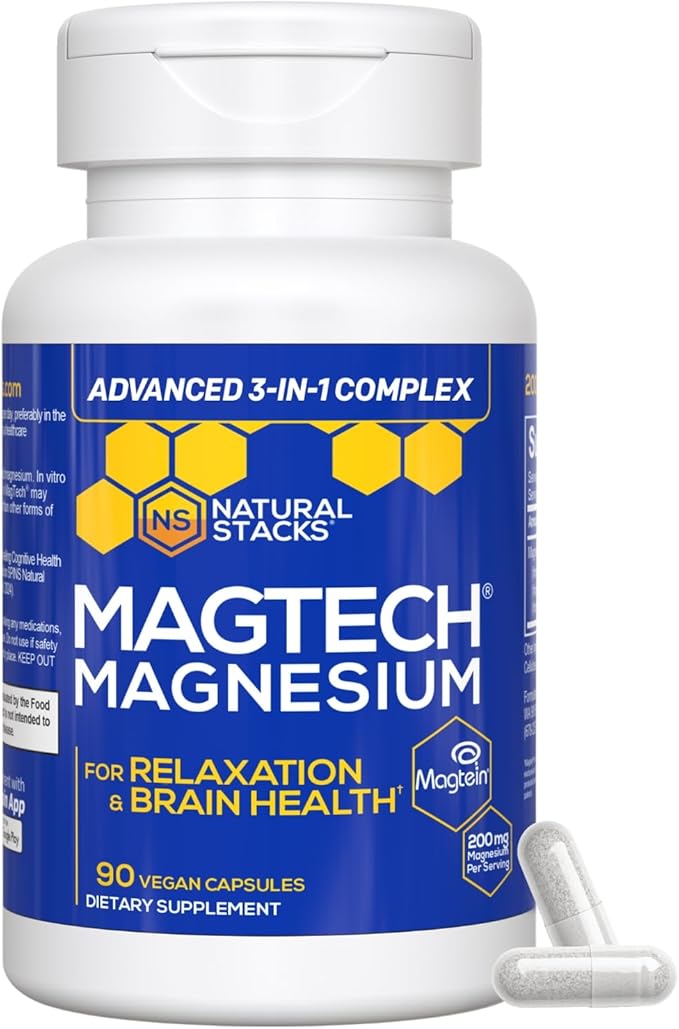 MagTech Magnesium Complex for Women &amp Men - 3 Forms of Magnesium: Glycinate Magtein L-Threonate &amp Taurate - 200mg Chelated Complex - Support for Relaxation &amp Brain Health - 90 Glycinate C