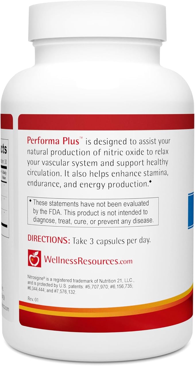 Wellness Resources Performa Plus with Advanced Absorption Nitrosigine L-Arginine. Promotes Nitric Oxide (eNOS) Production. Panax Ginseng GSE (90 cpasules)