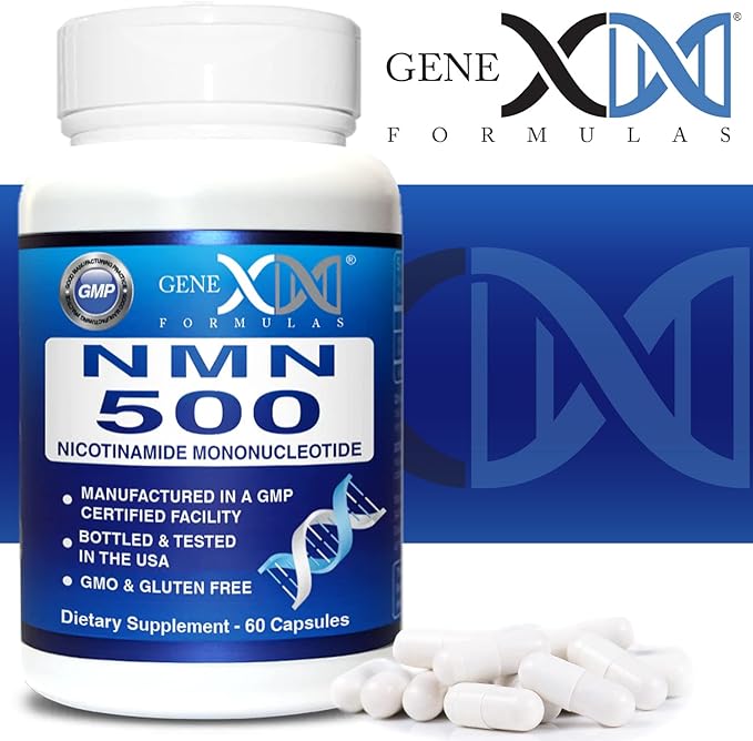 Genex Formulas NMN 500mg - 99% Pure Shelf Stabilized Supplement Capsules for Increased NAD Levels &amp Healthy Aging GMP Certified 500mg per Serving 60 Capsules