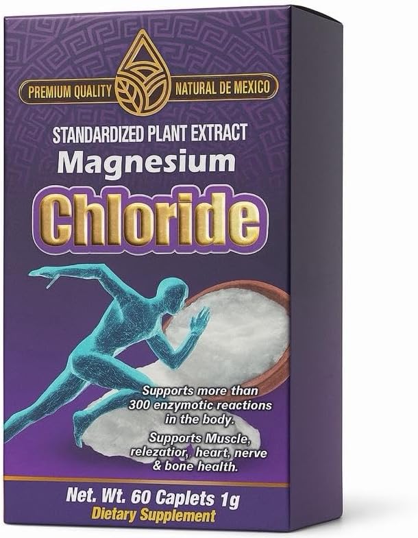 Cloruro de Magnesio – Suplemento Natural Premium | Extracto Estandarizado de Plantas | Favorece la Relajación Muscular Salud del Corazón Nervios y Huesos | 60 Capletas de 1 g