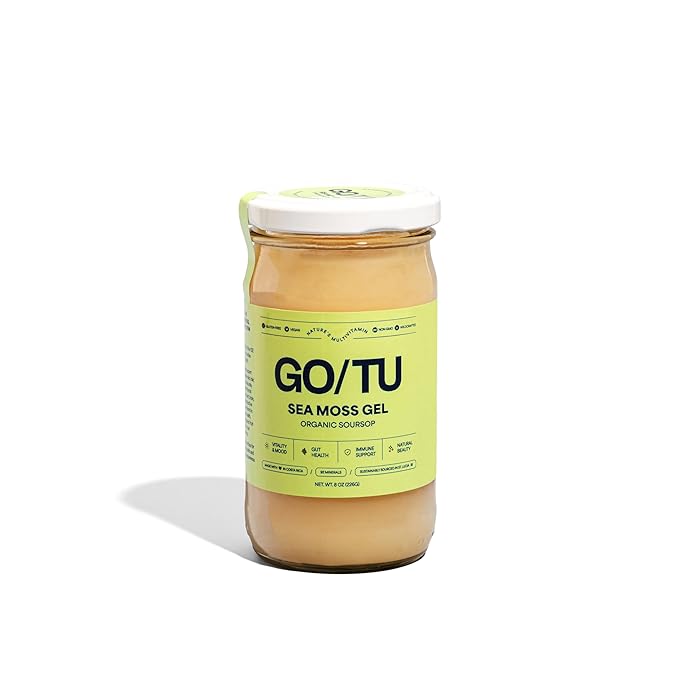 GO/TU Sea Moss Gel - Soursop 8oz - Wildcrafted in St. Lucia Made in Costa Rica Ministry of Health Certified - Gut Skin Immunity Support Energy Boost Vegan Non-GMO No Preservatives