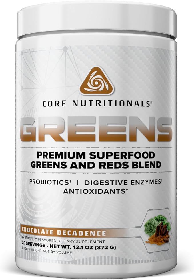 Core Nutritionals Greens | Premium Superfood Reds &amp Greens Blend | 5 Billion CFU Probiotics Digestive Enzymes &amp Antioxidants | 30 Servings (Chocolate Decadence)