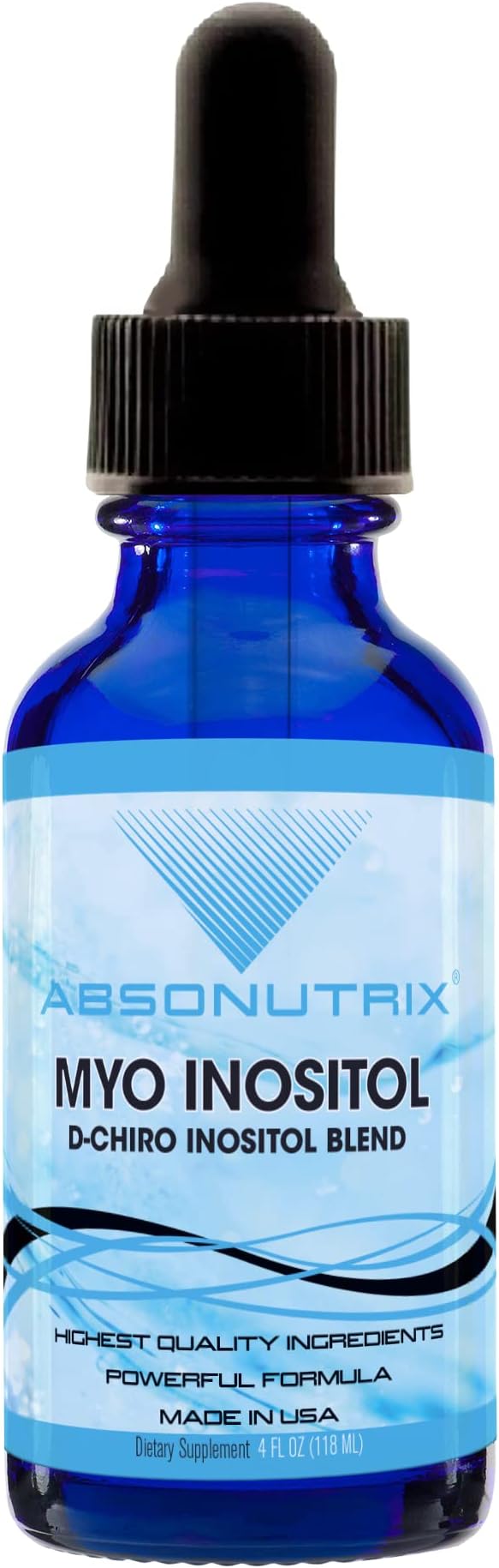 Absonutrix Myo Inositol &amp D-Chiro Inositol Blend 590 mg 4 Fl Oz Drops 200 Potent Servings Bioavailability Quick Absorption GMP-Certified Non-GMO Cruelty-Free Made in USA