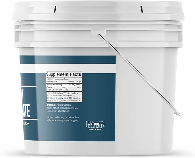 Earthborn Elements Calcium Carbonate Powder (1 Gallon) Natural Antacid Limestone Powder Resealable Bucket