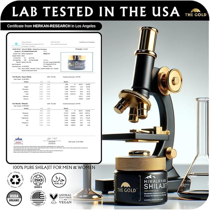 THE GOLD Shilajit Resin | Shilajit Pure Himalayan Organic Shilajit for Men &amp for Women Lab Test in USA Grade A+ All Natural Dietary Supplement with Fulvic Acid + Trace Minerals | 50 Grams 100 Serv