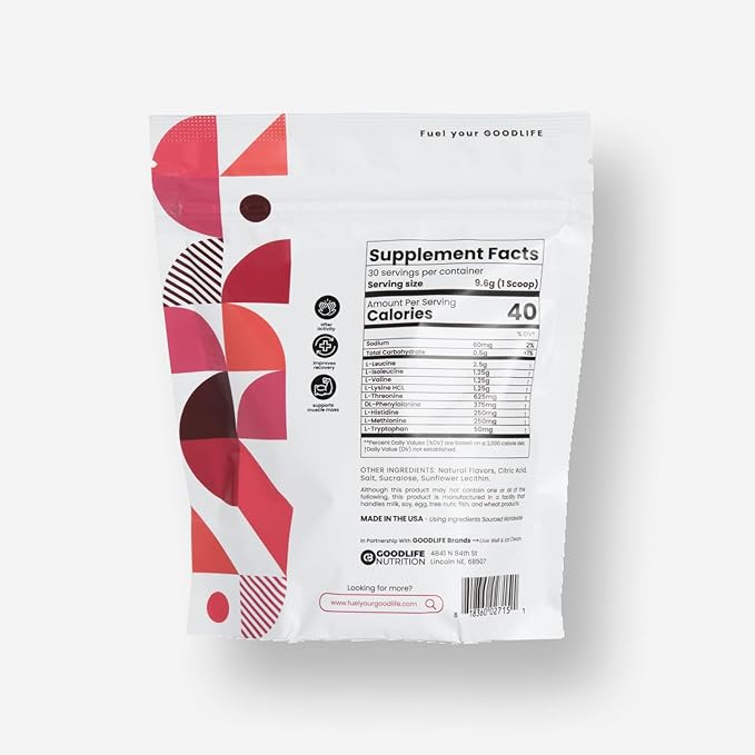 GOODLIFE Nutrition Essential Amino Acids - 30 Serving Bag (30 Servings Raspberry)