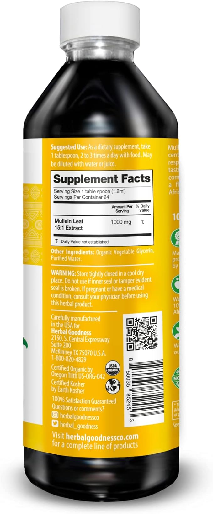 Herbal Goodness Mullein Drops for Lungs - Respiratory Support Mullein Leaf Extract for Lungs Bronchial &amp Lung Detox for Smokers Organic Wild Mullen as Tea Pills Tincture - Made in USA - 12 Fl