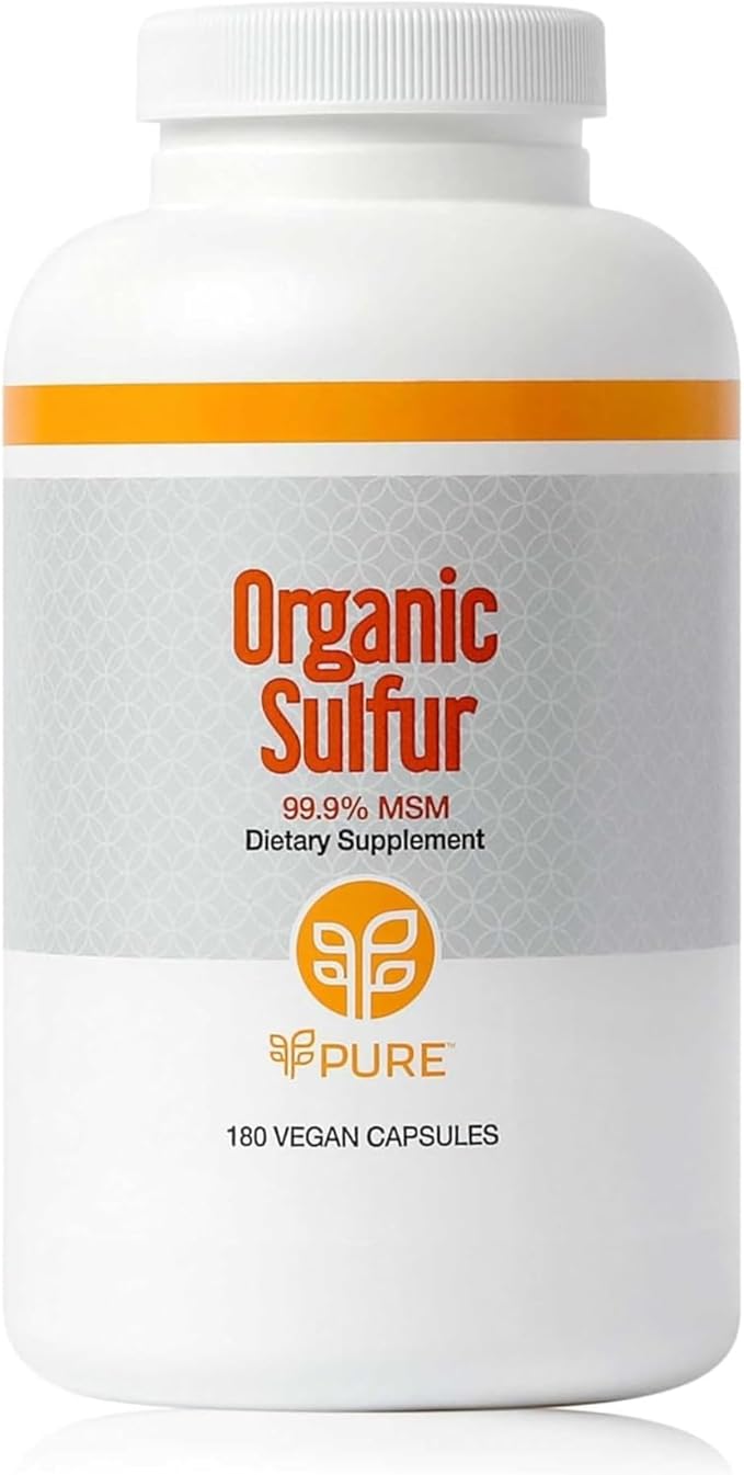 PURE | Organic Sulfur MSM | 180 Capsules | Premium MSM Powder for Joint Health | MSM Powder for Hair Growth and for Enhanced Health of Hair Skin and Nails | Vegan Non-GMO and Gluten Free