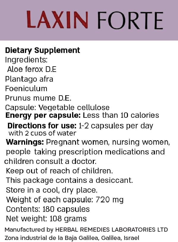 Laxin Forte 90 Capsules Kosher Badatz Jerusalem Regulate Bowel Movement