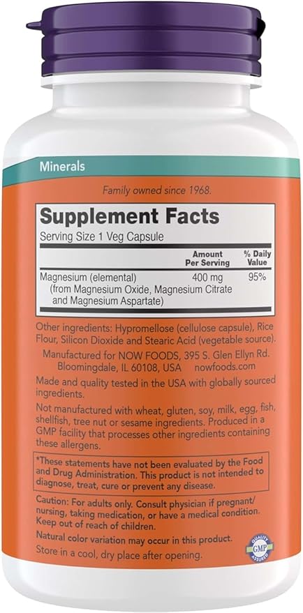 NOW Foods Supplements Magnesium 400 mg Enzyme Function* Nervous System Support* 360 Veg Capsules (Pack of 2)