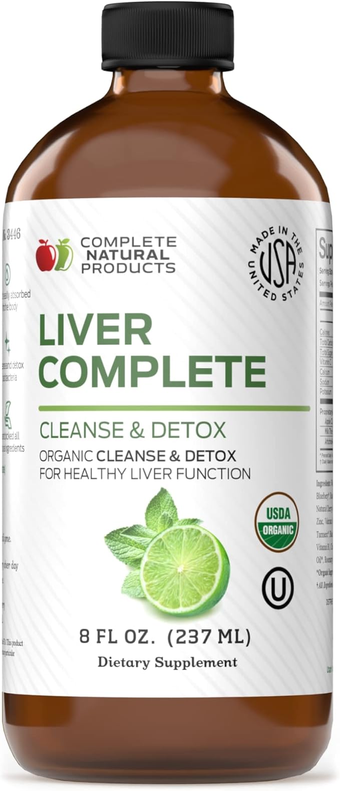 Liver Complete Liquid 8 oz - Organic Liver Cleanse Detox Formula Herbal Support for High Enzymes with Milk Thistle Dandelion Chanca Piedra Easy Absorbing Natural Tincture USA Made Family Crafted