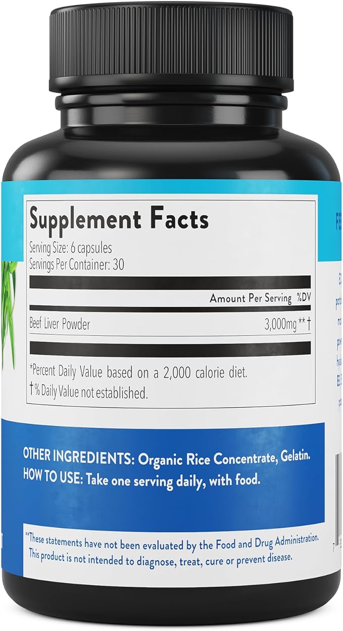 Equip Foods Grass-Fed Beef Liver | Natural Desiccated Beef Liver Supplement | Support Heart Health Brain Function Digestion Metabolism Immunity Detoxification | 180 Capsules 30 Servings