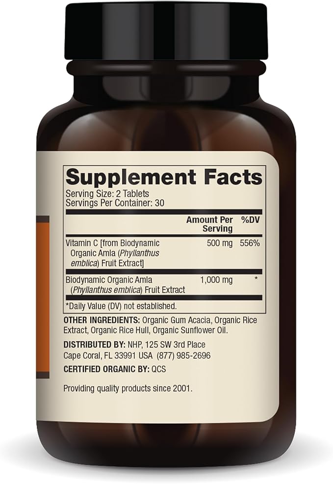 Dr. Mercola Biodynamic Organic Vitamin C Amla Extract 30 Servings (60 Tablets) 500 mg Vitamin C Dietary Supplement Supports Healthy Immune Function Non-GMO