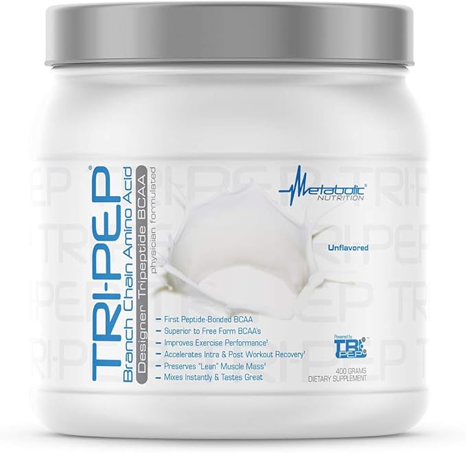 Metabolic Nutrition - TRIPEP - Tri-Peptide Branch Chain Amino Acid BCAA Powder Pre Intra Post Workout Supplement Unflavored 400 Grams (40 Servings)