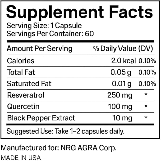 Resveratrol Supplement 250mg | 60 Capsules | Non-GMO &amp Gluten Free | Potent Complex