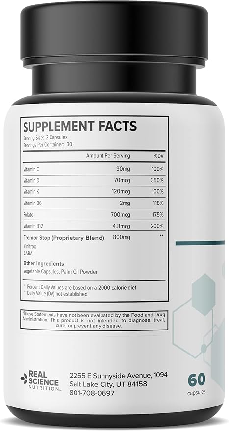 Real Science Tardivex All Natural Nerve Support Supplement for Neurological Balance - Includes Vinitrox GABA &amp Essential Vitamins for Controlled Movement &amp Coordination - Made in USA 60 Caps