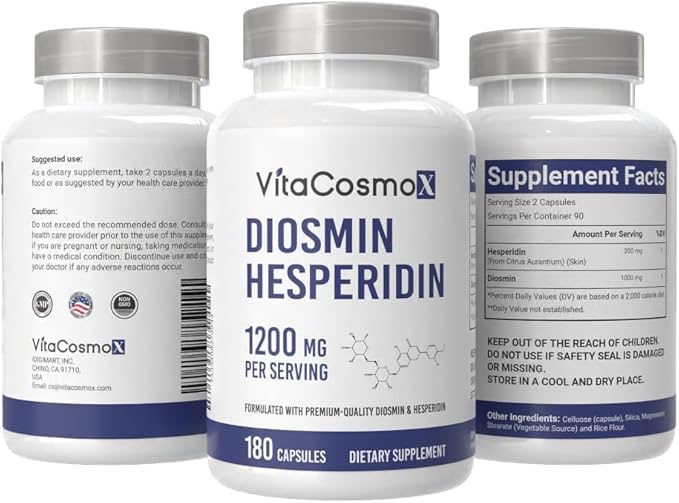 Diosmin Hesperidin 1200 mg Complex 180 Capsules Citrus Bioflavonoids Rich Fruit Extract 100% Vegetarian Non-GMO &amp Gluten Free Diosmin Supplement with Max Strength - 3 Packs