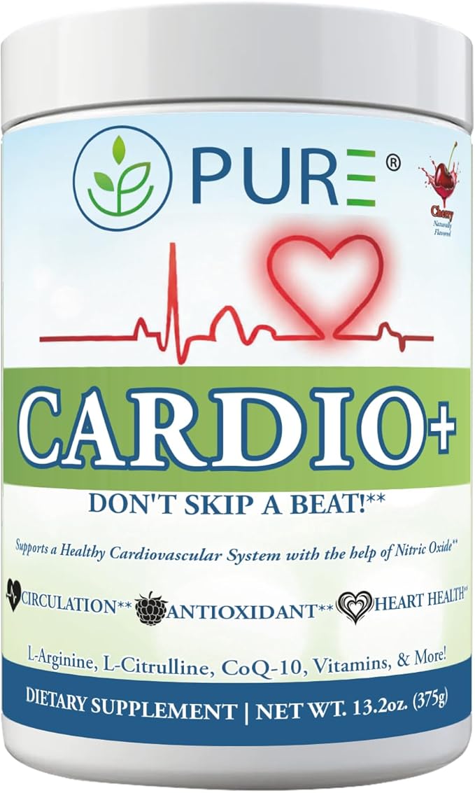 Cardio 911® Nitric Oxide Heart &amp Circulation Support - 5000mg L-Arginine &amp 1000mg L-Citrulline - Cherry 30 Servings Powder 375 Grams - CoQ10 Beet Root - High Potency Cardiovascular Formula