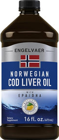 Piping Rock Cod Liver Oil Liquid | 16 fl oz | with EPA and DHA | Engelvaer Norwegian | Lemon Flavor | Non GMO Gluten Free Supplement