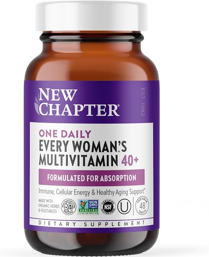 New Chapter Women’s Multivitamin 40+ extra B6 &amp B12 Biotin for Hair Growth D3 Vit C Zinc for Immune &amp Stress Support Gentle on an Empty Stomach One Daily Non-GMO Gluten-Free 48 Table