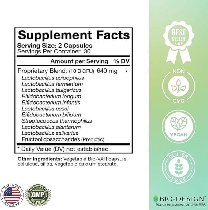 Probio10 - Daily Probiotic &amp Prebiotic Supplement - 10 Billion CFU 10 Beneficial Strains Aid in Digestion Regularity Immune Function and Gut Health - 60 Acid-Resistant Capsules