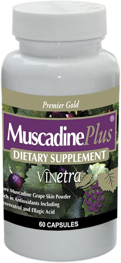 Premier Gold Herbal Supplement Pure Muscadine Grape Skin Capsules Rich in Antioxidants 500mg Capsules 60ct