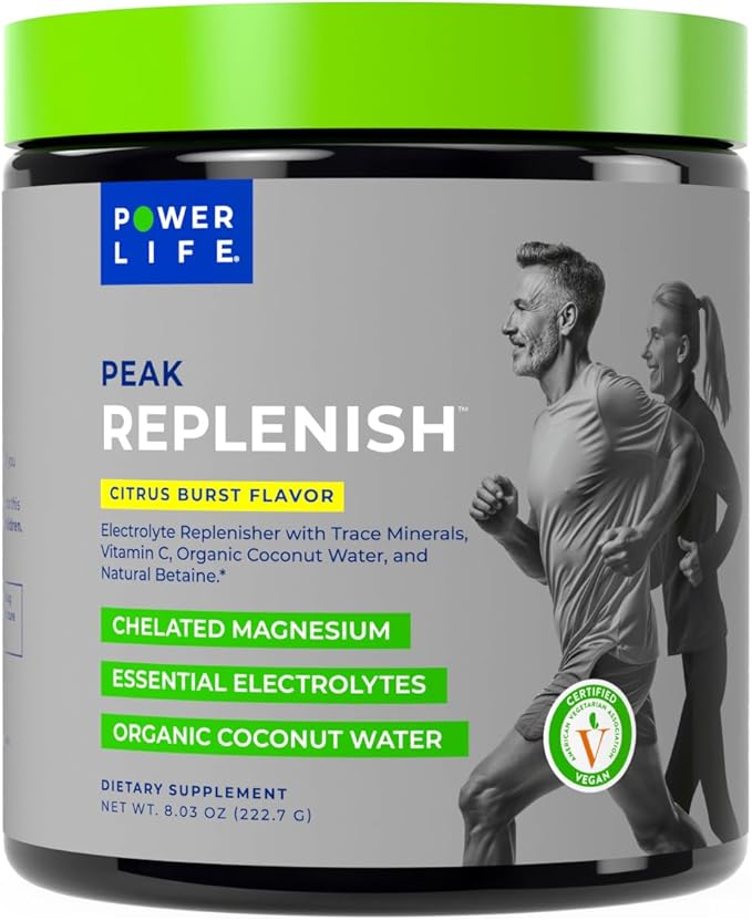 POWERLIFE Peak Replenish - High Absorption Magnesium Electrolyte Powder with Organic Coconut Water and Trace Minerals 30 Servings